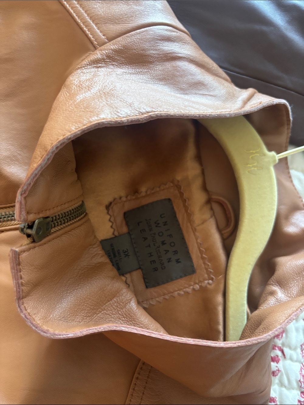 VINTAGE Women's Funnel Neck Leather Jacket - Warm Carmel SZ 3X - Picture 11 of 15